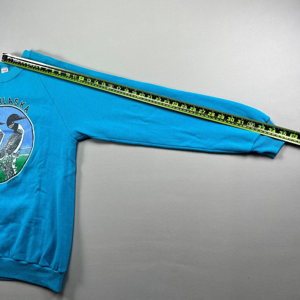 Vintage Jerzees By Russell Sweatshirt Men Large Blue Alaska Loons Graphic Cotton - Picture 8 of 8